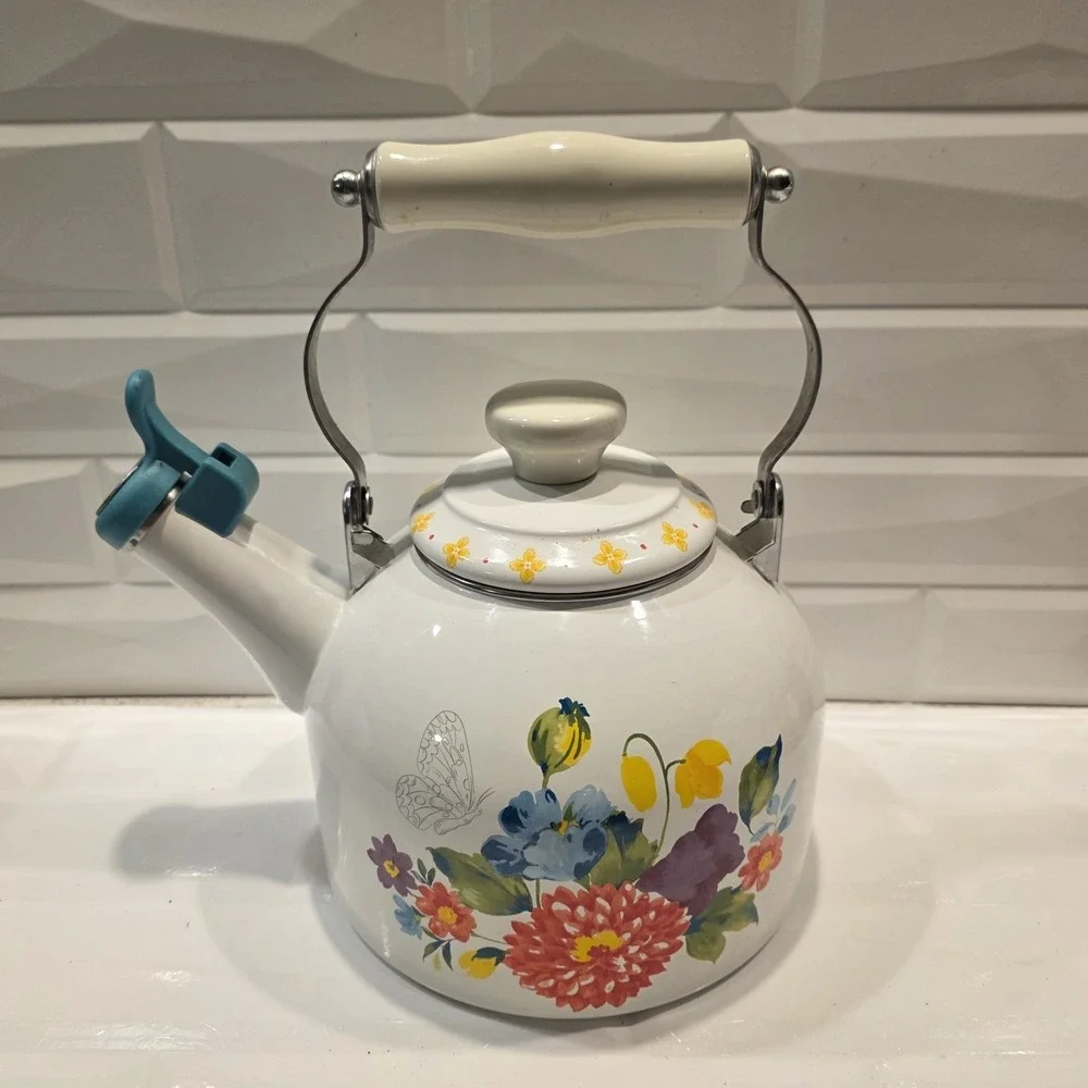 Pioneer Woman Whistling Tea Kettle 2 Quart Blooming Bouquet Enamel On Steel